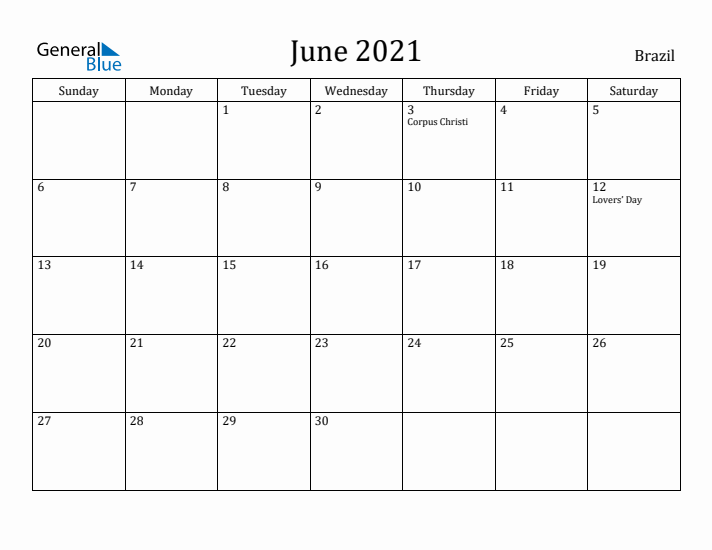 June 2021 Calendar Brazil