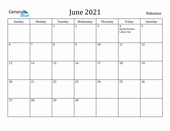 June 2021 Calendar Bahamas