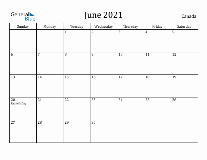 June 2021 Calendar Canada