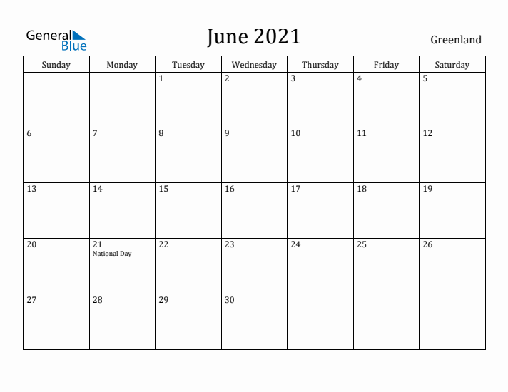 June 2021 Calendar Greenland