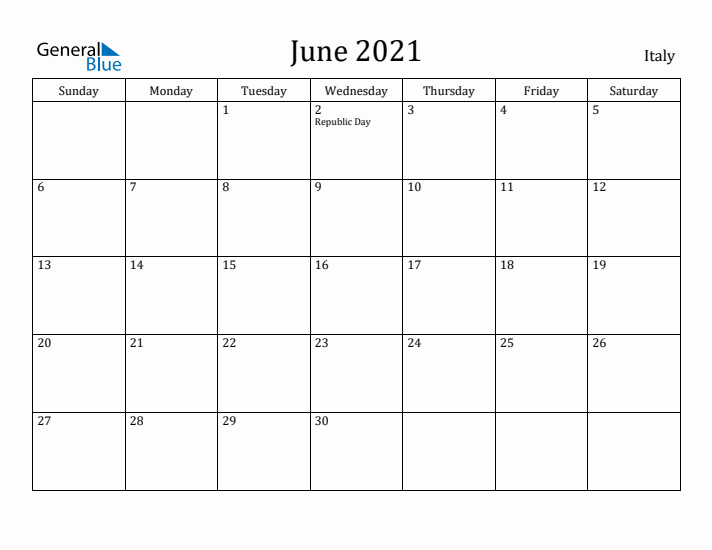 June 2021 Calendar Italy