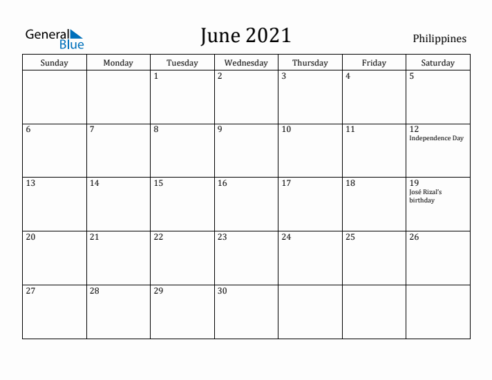 June 2021 Calendar Philippines