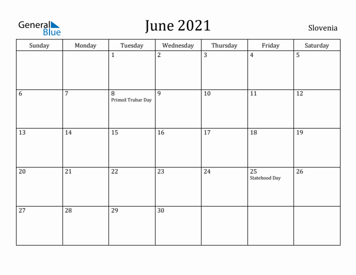 June 2021 Calendar Slovenia