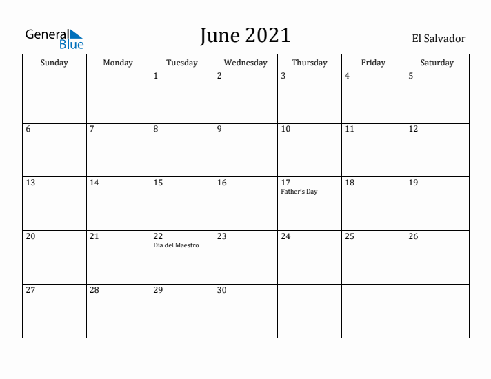 June 2021 Calendar El Salvador