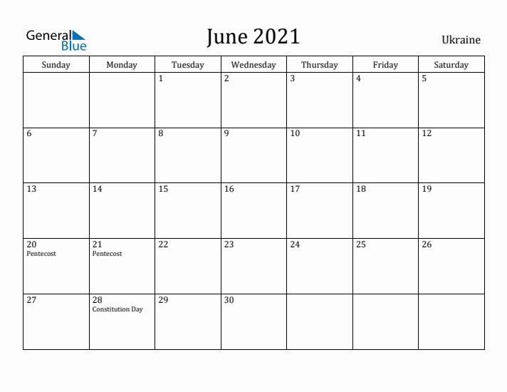 June 2021 Calendar Ukraine