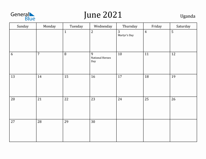 June 2021 Calendar Uganda