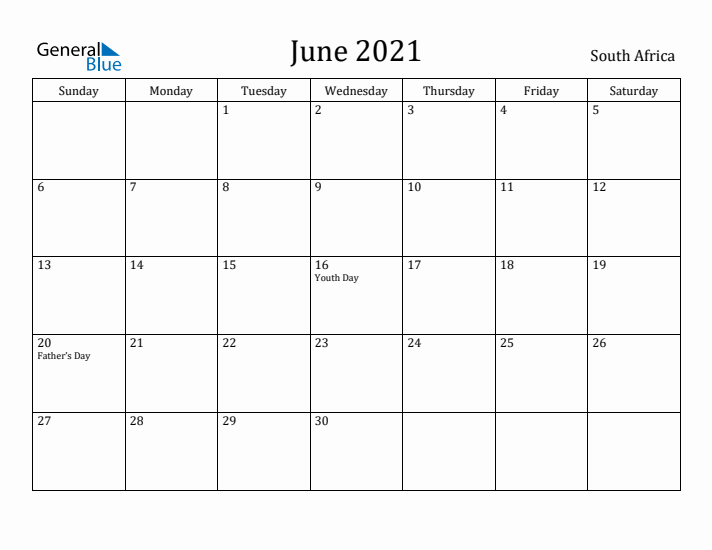 June 2021 Calendar South Africa