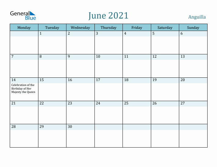 June 2021 Calendar with Holidays