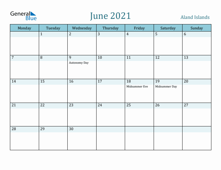 June 2021 Calendar with Holidays