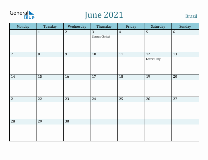 June 2021 Calendar with Holidays