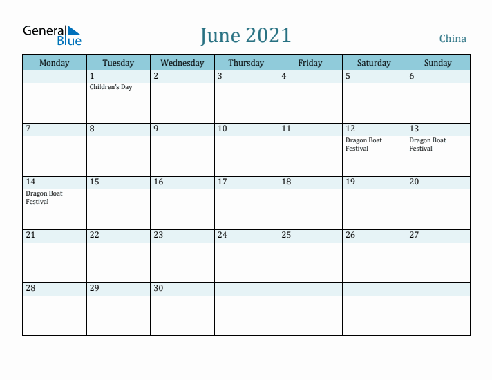 June 2021 Calendar with Holidays