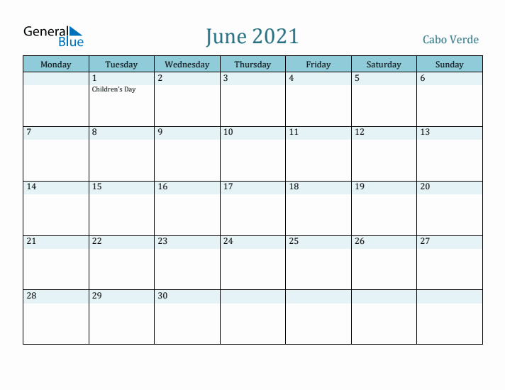 June 2021 Calendar with Holidays