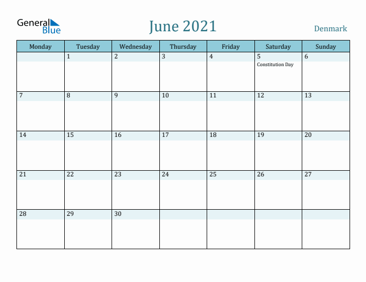 June 2021 Calendar with Holidays