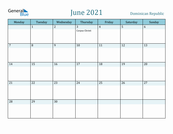 June 2021 Calendar with Holidays