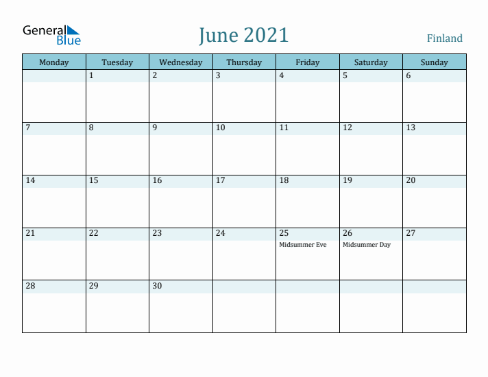 June 2021 Calendar with Holidays