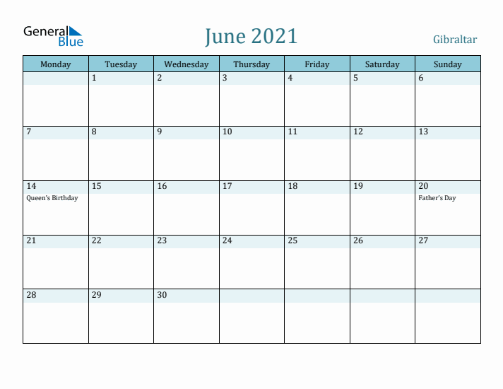 June 2021 Calendar with Holidays