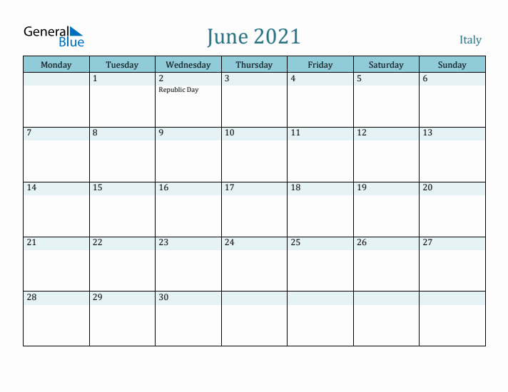 June 2021 Calendar with Holidays