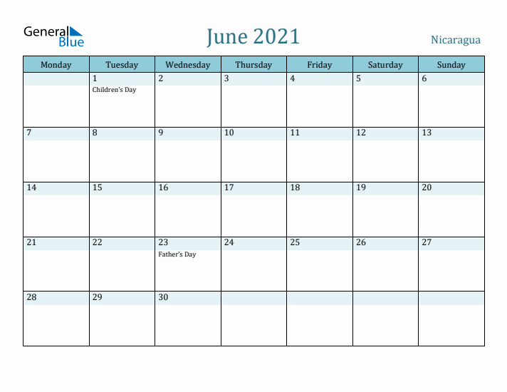 June 2021 Calendar with Holidays