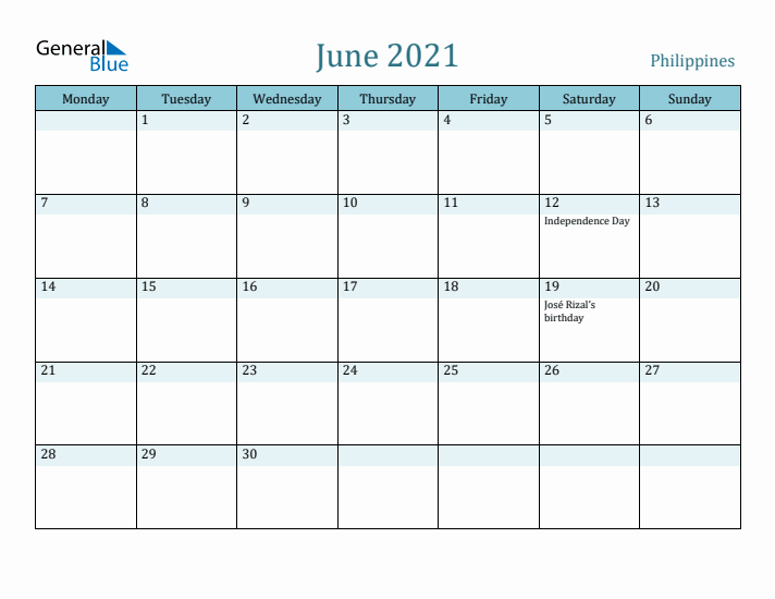 June 2021 Calendar with Holidays