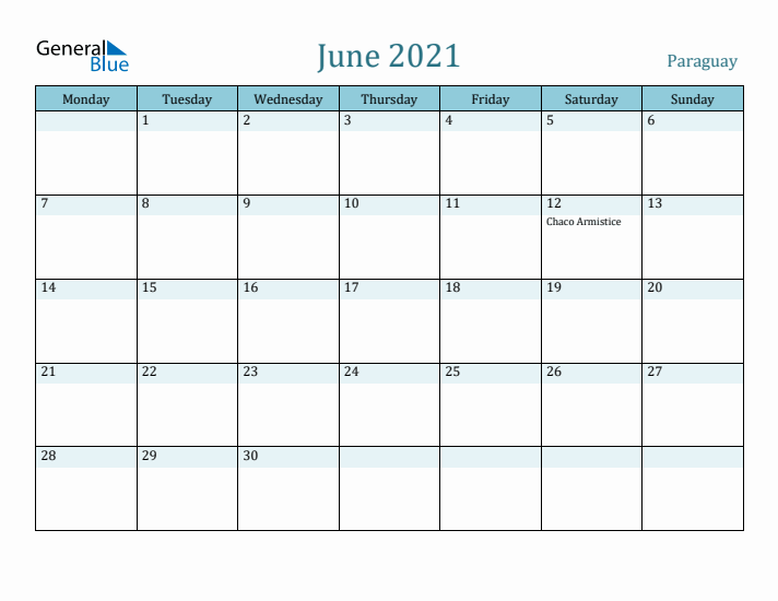 June 2021 Calendar with Holidays