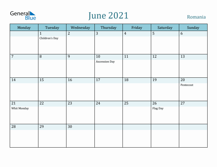 June 2021 Calendar with Holidays