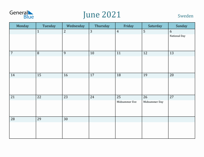 June 2021 Calendar with Holidays