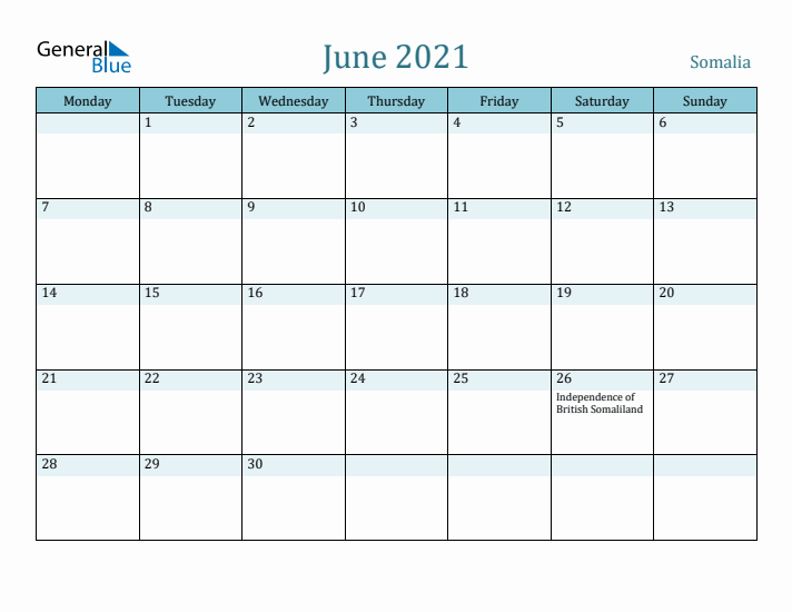 June 2021 Calendar with Holidays