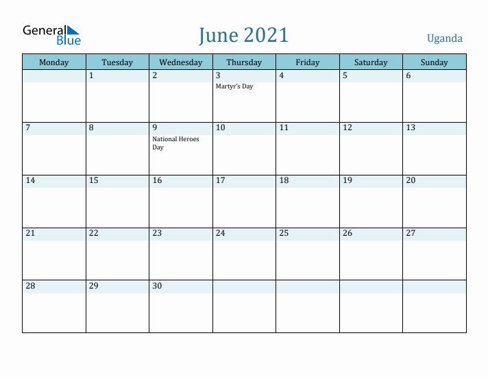 June 2021 Calendar with Holidays