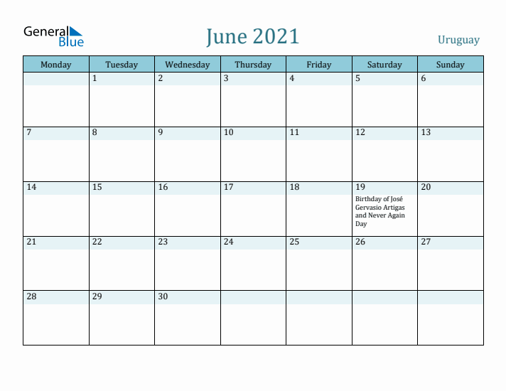 June 2021 Calendar with Holidays