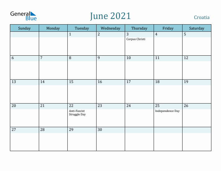 June 2021 Calendar with Holidays