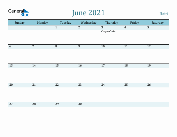 June 2021 Calendar with Holidays