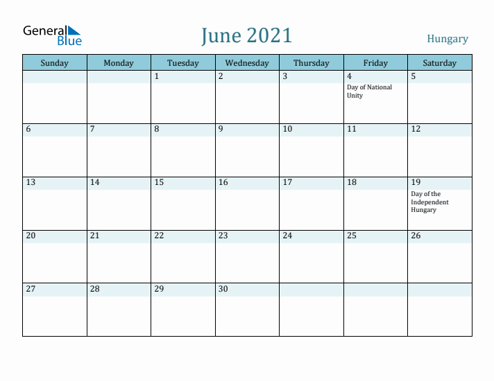 June 2021 Calendar with Holidays