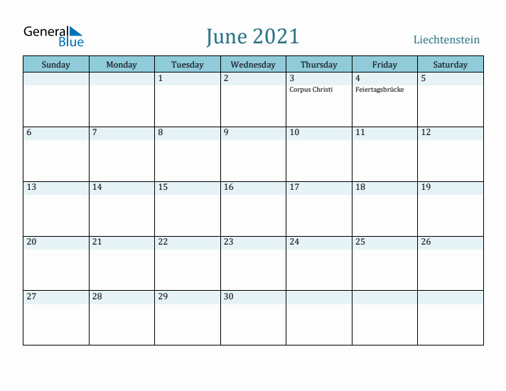 June 2021 Calendar with Holidays