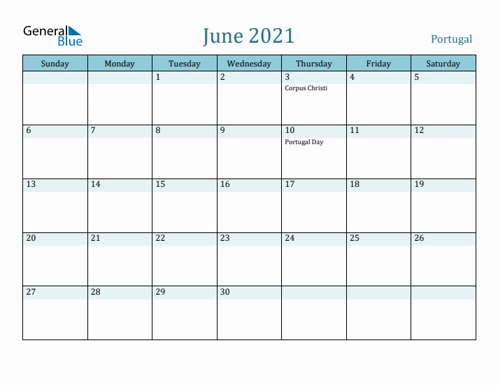 June 2021 Calendar with Holidays