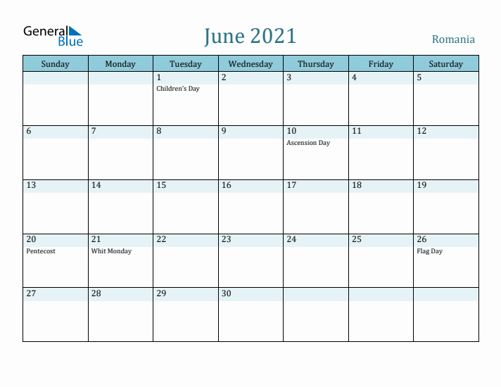 June 2021 Calendar with Holidays