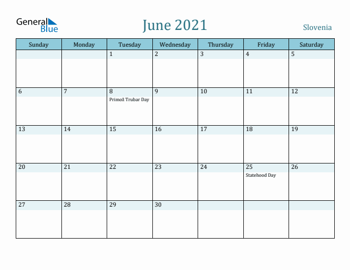 June 2021 Calendar with Holidays