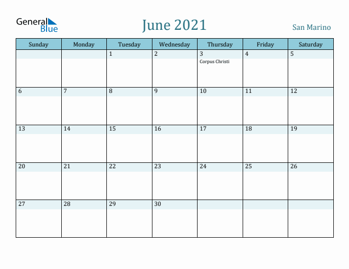 June 2021 Calendar with Holidays