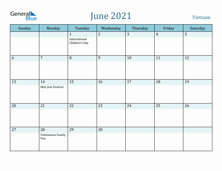 June 2021 Calendar with Holidays