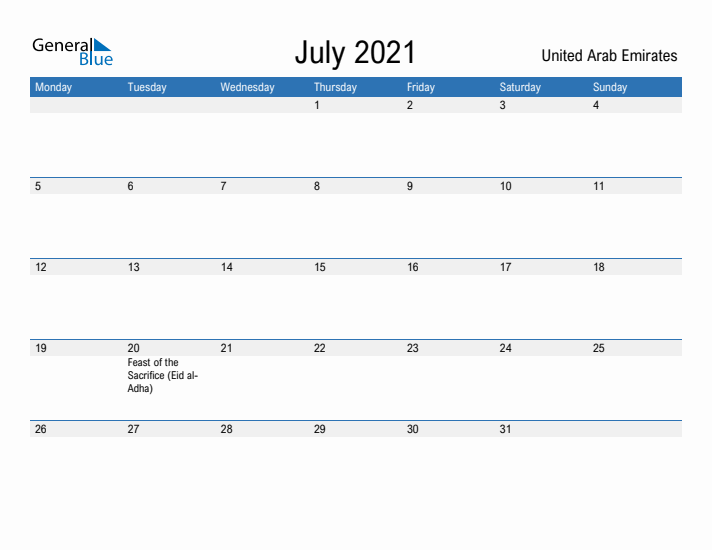 Fillable July 2021 Calendar