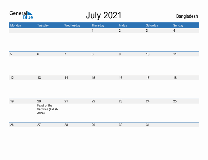 Fillable July 2021 Calendar