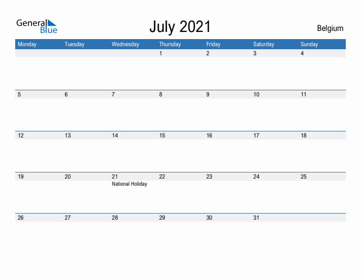 Fillable July 2021 Calendar