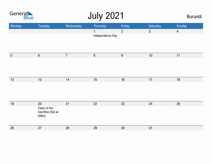 Fillable July 2021 Calendar