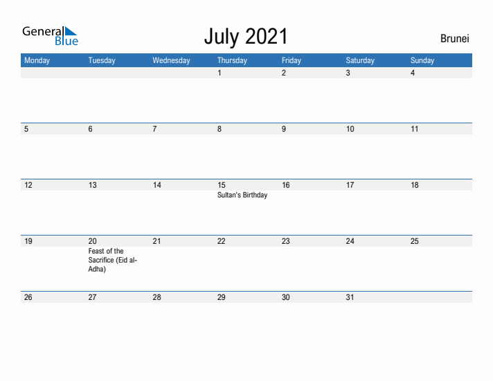 Fillable July 2021 Calendar