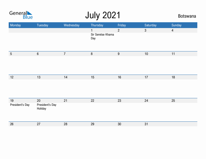 Fillable July 2021 Calendar