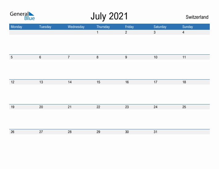 Fillable July 2021 Calendar