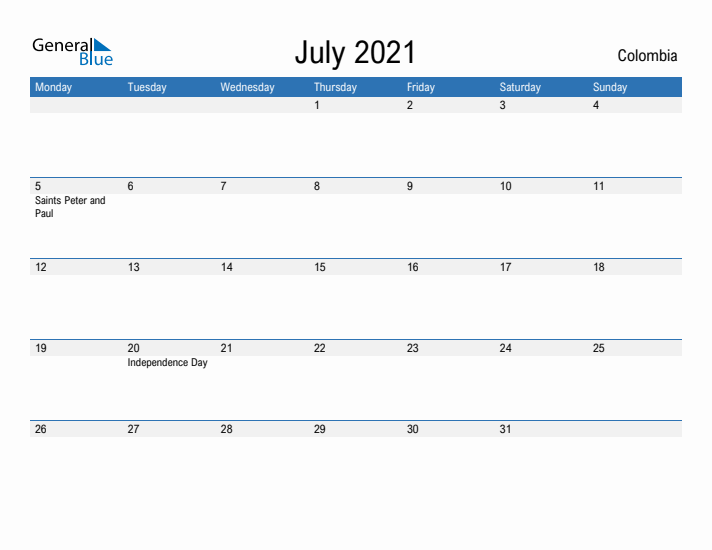 Fillable July 2021 Calendar