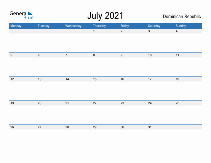 Fillable July 2021 Calendar