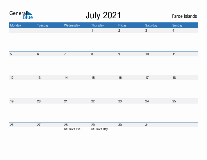 Fillable July 2021 Calendar