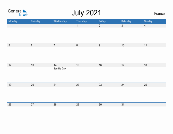 Fillable July 2021 Calendar