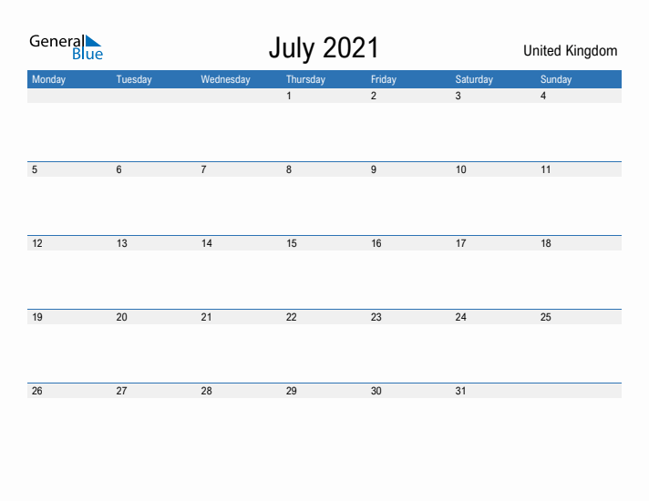 Fillable July 2021 Calendar